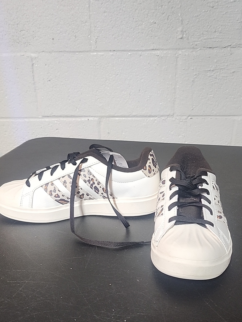 Adidas Street Talk White Women's Leopard Accent Low-Top Sneakers